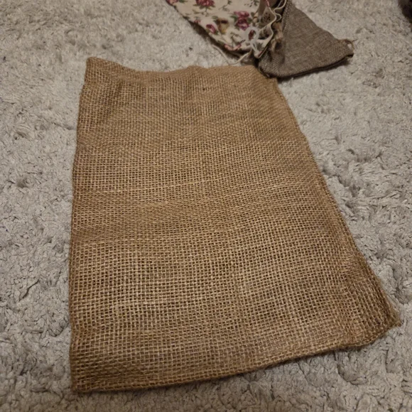 Set Of 3 Floral and Burlap Drawstring Bags Tea Party Wedding Vintage Victorian - Picture 5 of 6